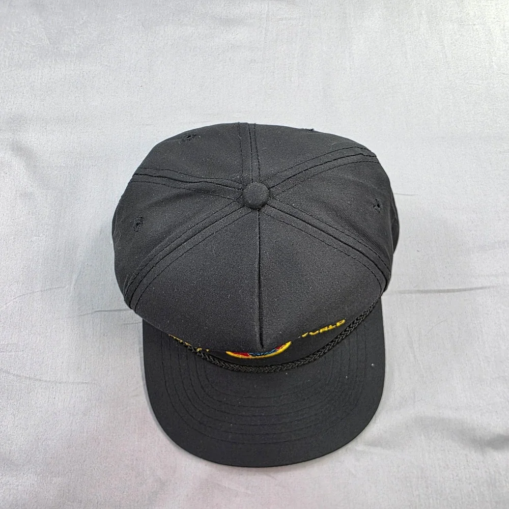 Vintage Sports World Hat Black Snapback‎ Rope Brim Cap Korea OSFA